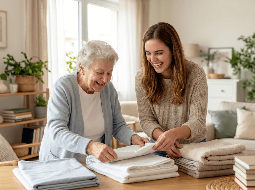 Caregiver helping with routine laundry care