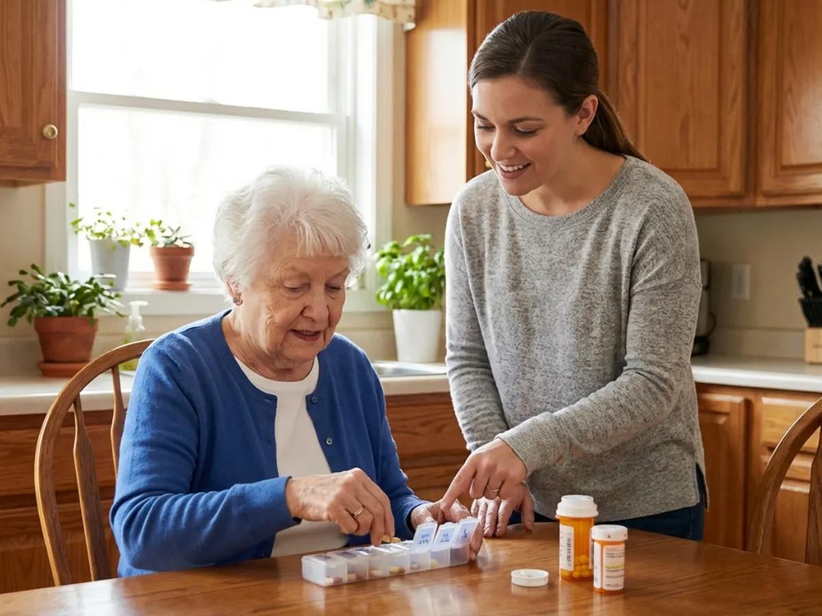 Caregiver providing authorized medication reminders and tracking
